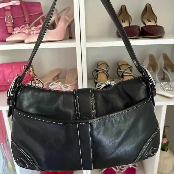 Black Leather y2k Coach SoHo Shoulder Bag 🍒🖤