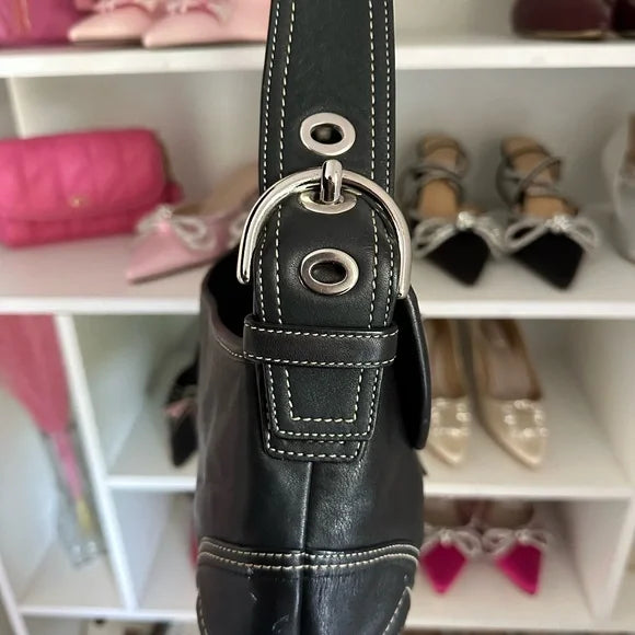 Black Leather y2k Coach SoHo Shoulder Bag 🍒🖤