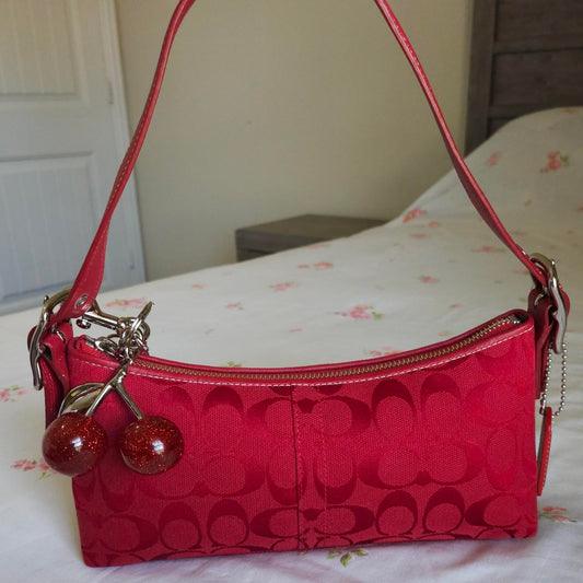 🍒 Y2K Vintage Rare Coach Red East West Baguette Shoulder Bag with coin purse 🍒
