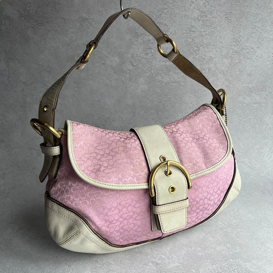coach signature buckle shoulder bag - light pink/cream/gold