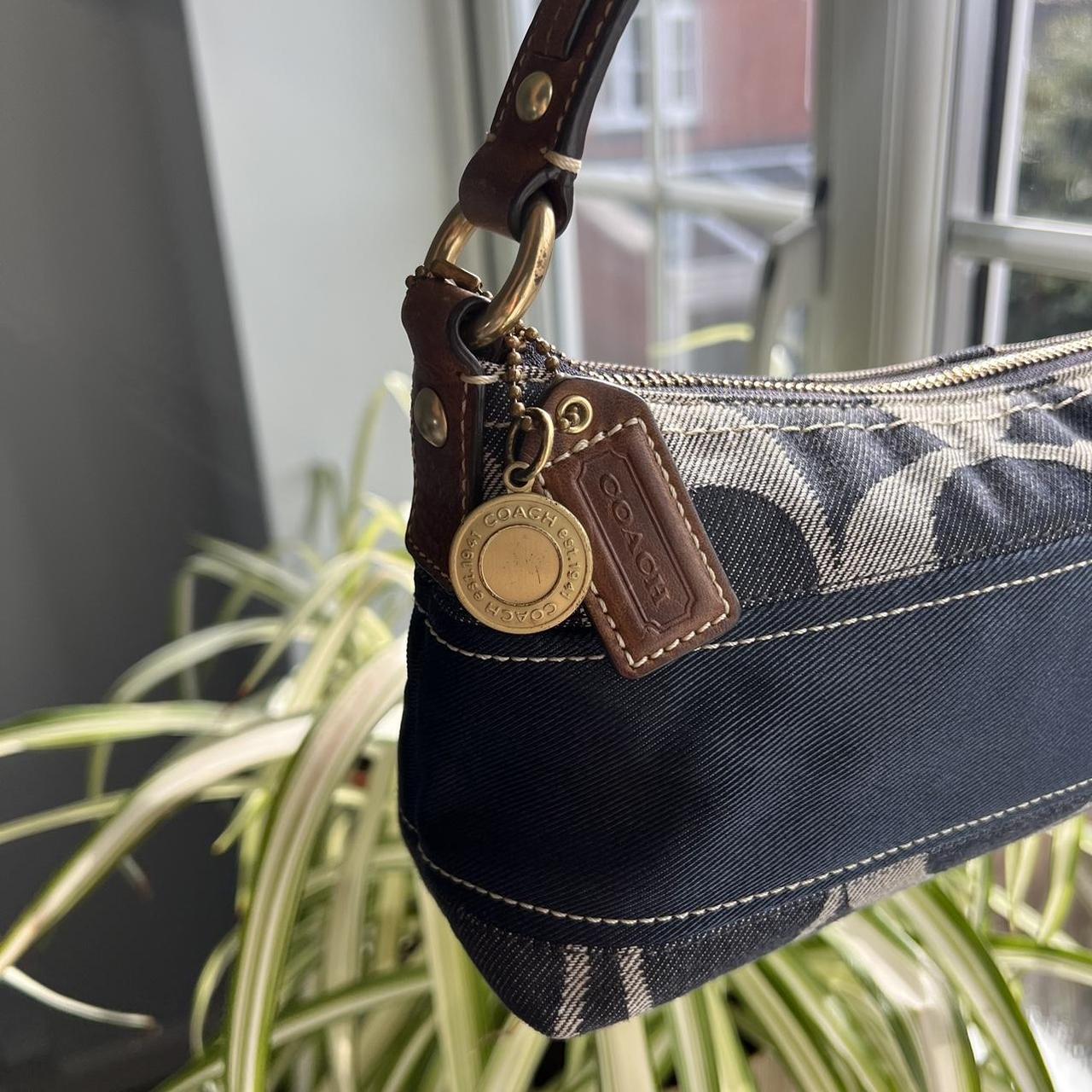 Coach Signature Denim Baguette Shoulder Bag
