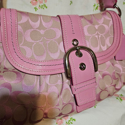 🩷 Vintage Coach Barbie Pink Soho Buckle Signature C's Rare Shoulder Purse 🩷