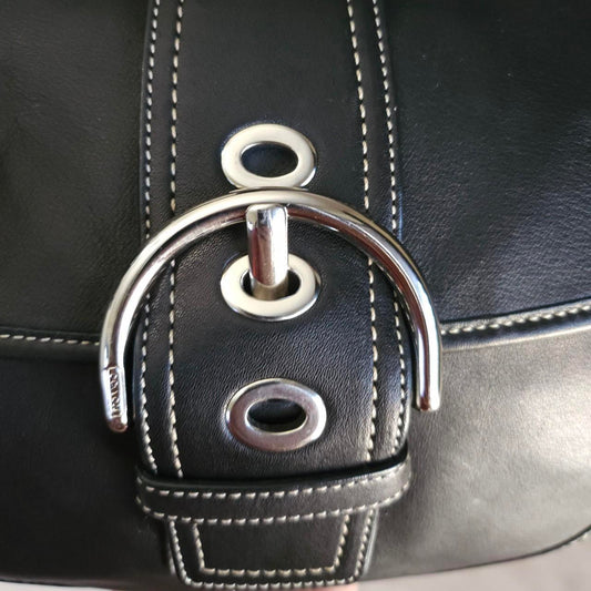 🖤Vintage Coach Y2K Soho Black Buckle Flap Shoulder Bag Purse 🖤