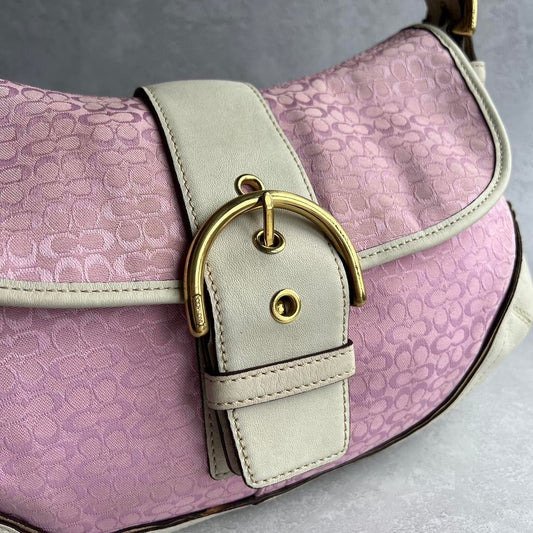 coach signature buckle shoulder bag - light pink/cream/gold