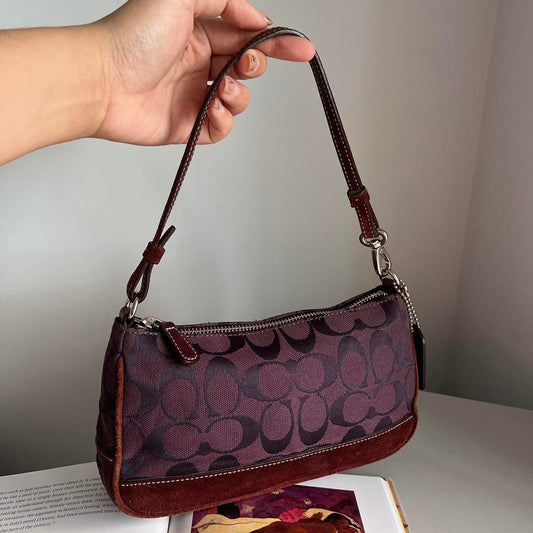 Coach Signature Demi Pouch - Purple/ Burgundy/ Silver